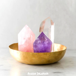 Crystals in Singing Bowl at Avalon InLaKesh